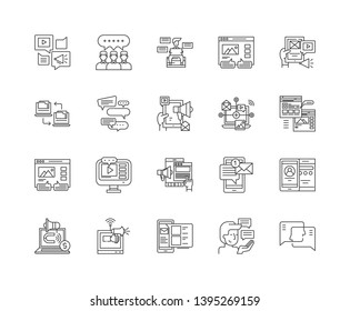 Forums and message boards line icons, signs, vector set, outline illustration concept 