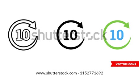 Forward 10 icon of 3 types: color, black and white, outline. Isolated vector sign symbol.