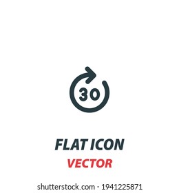 Vorwärts 30 Symbol in einem flachen Stil. Piktogramm zur Vektorgrafik auf weißem Hintergrund. Einzelnes Symbol für mobiles Konzept, Web-Apps, Infografiken, Interface- und Apps-Design