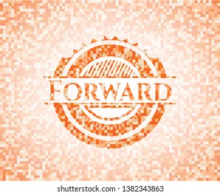 Forward abstract orange mosaic emblem with background