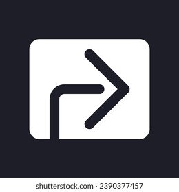 Forward arrow dark mode glyph ui icon. Social network. Repost. User interface design. White silhouette symbol on black space. Solid pictogram for web, mobile. Vector isolated illustration