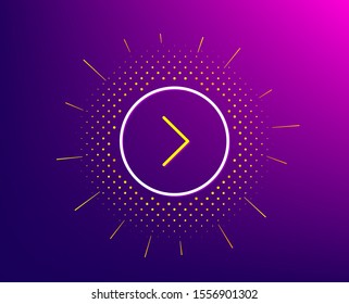 Forward arrow line icon. Halftone pattern. Next Arrowhead symbol. Next navigation pointer sign. Gradient background. Forward line icon. Yellow halftone pattern. Vector