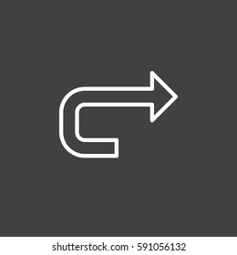 Forward arrow line icon, outline vector sign, linear white pictogram. Redo symbol, logo illustration. Editable stroke. Pixel perfect