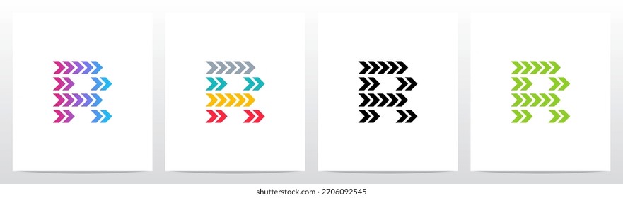 Flecha hacia adelante Giro Apuntando a la derecha Letra de juego inicial Diseño de logotipo R