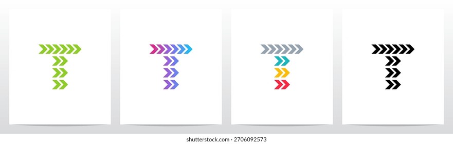Flecha hacia adelante Giro Apuntando a la derecha Letra de juego inicial Diseño de logotipo T