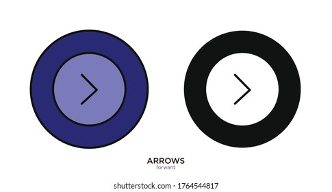 Dibujo vectorial de flecha hacia adelante color lineal y diseño relleno