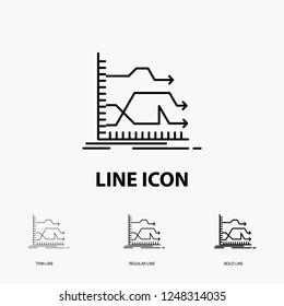 Forward arrows market graph. Icon in Thin, Regular and Bold Line Style. Vector illustration