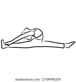 Forward bend stretch pose in line art style for fitness. Ideal for workout guides, flexibility charts, and apps.