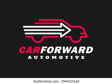 forward car logo with forward symbol inside, logo with outline style