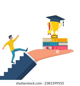 Forward to education. Education concept. The student rises up for further learning. Vector illustration flat design. Isolated on white background.