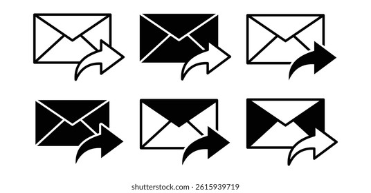 Forward Email Icon Set Black and White Color Vector Graphic Design Illustrations