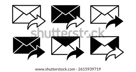 Forward Email Icon Set Black and White Color Vector Graphic Design Illustrations