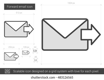 Forward email vector line icon isolated on white background. Forward email line icon for infographic, website or app. Scalable icon designed on a grid system.