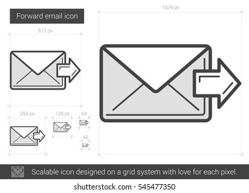 Forward email vector line icon isolated on white background. Forward email line icon for infographic, website or app. Scalable icon designed on a grid system.