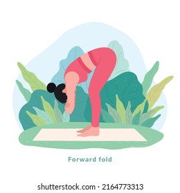 Forward fold Yoga pose. Young woman woman doing yoga for Yoga Day Celebration.