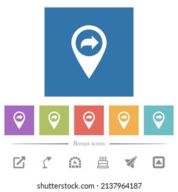 Forward GPS map location flat white icons in square backgrounds. 6 bonus icons included.