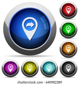 Forward GPS map location icons in round glossy buttons with steel frames