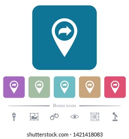 Forward GPS map location white flat icons on color rounded square backgrounds. 6 bonus icons included