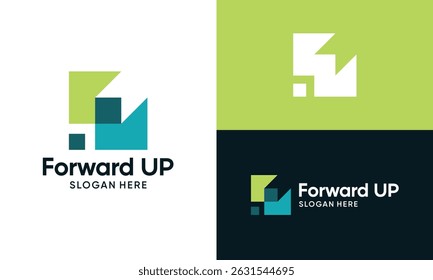 Forward grow logo design. Modern growth up concept vector design with abstract arrow symbol graphic icon
