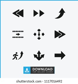 Forward icon. collection of 9 forward filled icons such as man move, play back, arrow. editable forward icons for web and mobile.