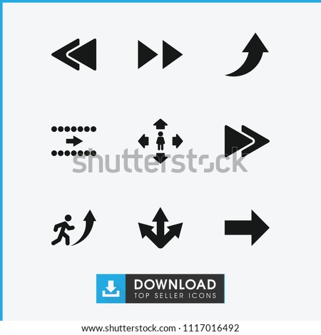 Forward icon. collection of 9 forward filled icons such as man move, play back, arrow. editable forward icons for web and mobile.
