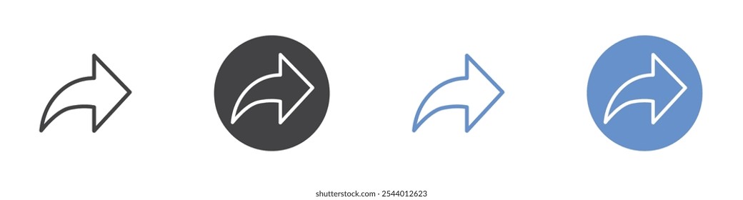 Forward icon Flat set in black and white color