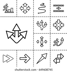 Forward icon. set of 13 outline forward icons such as man move, fast forward, curved arrow, move, man going up, arrow