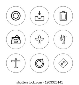 Forward icon set. collection of 9 outline forward icons with button, choices, direction, inbox, padnote, playing, redo icons. editable icons.