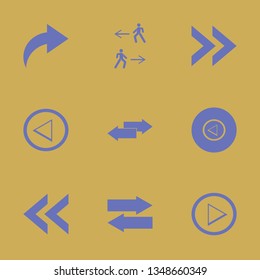 forward icon set with left right arrows, right arrow and man walk vector illustration