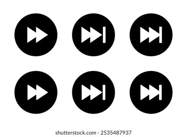 Icono de avance establecido en círculo negro. Siguiente símbolo de pista de Elementos de reproductor multimedia