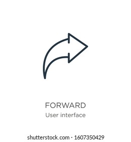 Forward icon. Thin linear forward outline icon isolated on white background from user interface collection. Line vector sign, symbol for web and mobile