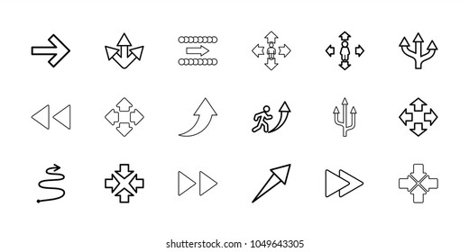 Forward icons. set of 18 editable outline forward icons: man move, move, arrow, man going up, curved arrow