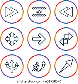 Forward icons set. set of 9 forward outline icons such as play back, move, man going up
