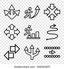 Forward icons set. set of 9 forward outline icons such as curved arrow, move, man going up
