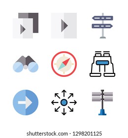 forward icons set with orientation, binoculars and play button vector set
