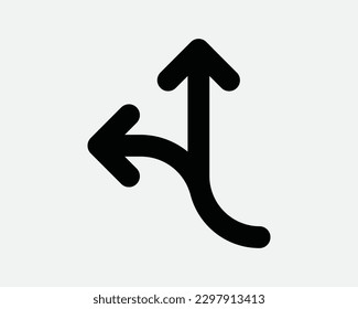 Flecha hacia delante e izquierda Señal de ruta de tránsito Ruta de salida Punto de giro Indicador Símbolo de icono blanco y negro Material gráfico Ilustración de imagen