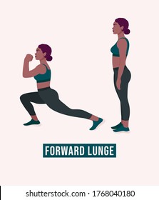 Forward Lunge exercise, Woman workout fitness, aerobic and exercises. Vector Illustration.