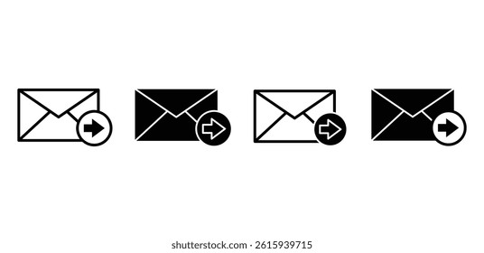 Forward Mail Icon Set Black and White Envelope with Right Arrow Vectr Design