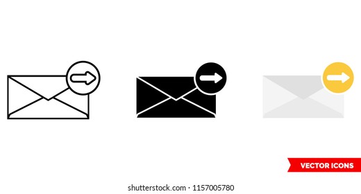 Forward message icon of 3 types: color, black and white, outline. Isolated vector sign symbol.