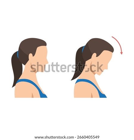 Forward Neck Stretch for Tension Relief. Flat vector illustration isolated on white background