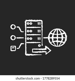 Forward proxy chalk white icon on black background. Internet accessibility and firewall bypassing. Cyber security. VPS for user anonymity and protection. Isolated vector chalkboard illustration