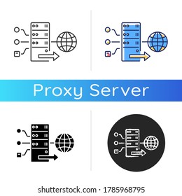 Forward Proxy Icon. Internet Accessibility And Firewall Bypassing. Cyber Security. Linear Black And RGB Color Styles. VPS For User Anonymity And Protection. Isolated Vector Illustrations