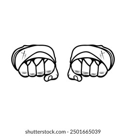 forward punching hand wearing black and white hand wraps vector line art