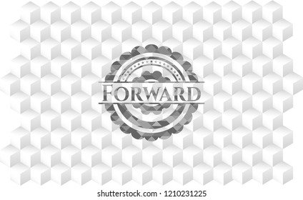 Forward realistic grey emblem with cube white background