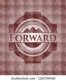Forward red emblem or badge with abstract geometric pattern background. Seamless.