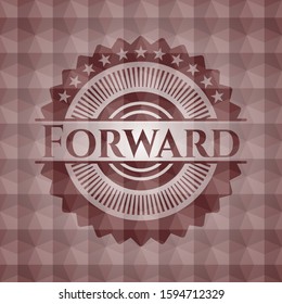 Forward red seamless emblem or badge with abstract geometric polygonal pattern background.