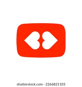 Icono de vídeo hacia delante y hacia atrás con icono de amor rojo.