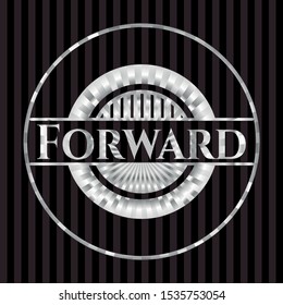 Forward silvery shiny badge. Vector Illustration. Mosaic.