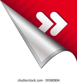 Forward or skip media player icon on vector peeled corner tab suitable for use in print, on websites, or in advertising materials.