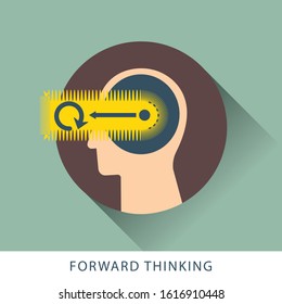 Forward thinking arrow icon concept in the drawing of human brain 